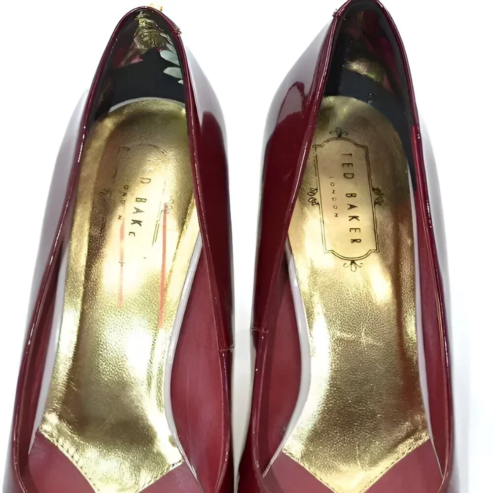 Ted Baker Cranberry Red Patent Leather Gold Dress Christmas Heels Pumps 40 9.5 - Picture 7 of 16